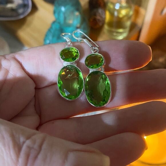 Peridot Tourmaline Sterling Silver Earrings - Picture 4 of 5